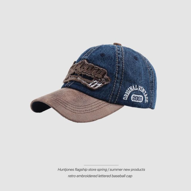 Cap Letter Embroidered Denim Baseball Two-Tone