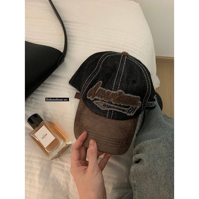 Cap Letter Embroidered Denim Baseball Two-Tone
