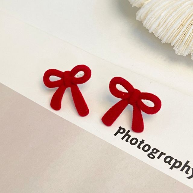 Stud Earring Flocking Bow