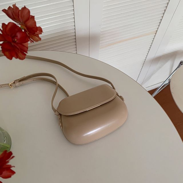 Buckled Leather Flap Faux Crossbody Bag