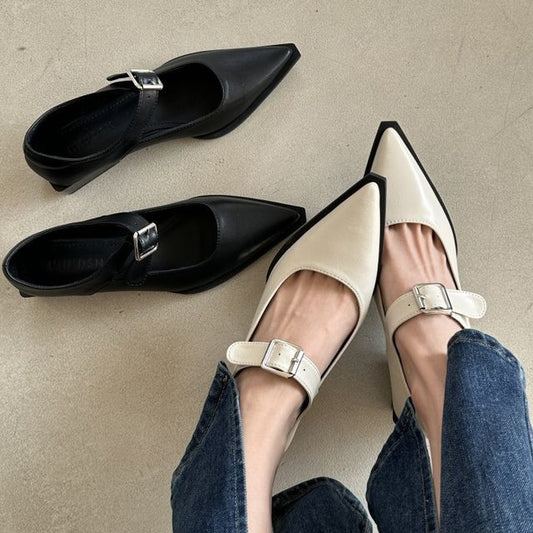 Toe Chunky Heel Mary Shoes Pointy Jane