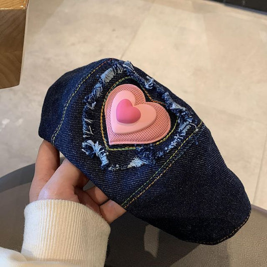 Hat Denim Heart Beret