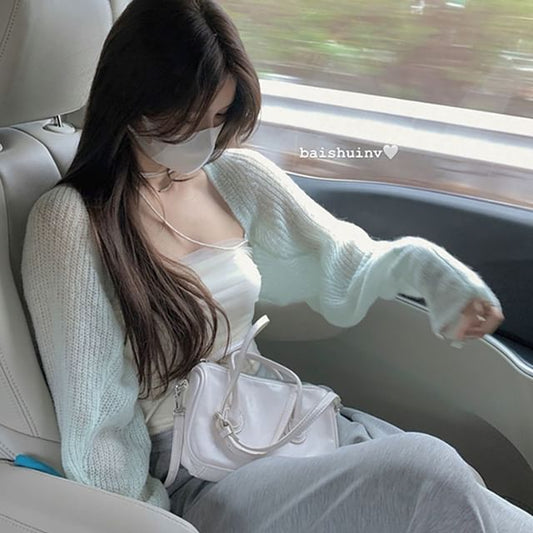 Plain Crop Open Front Cardigan