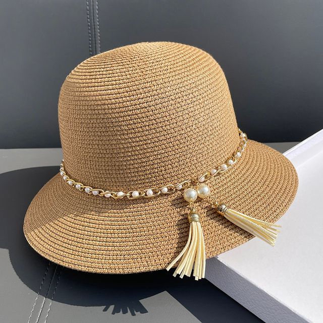 Hat Faux Bucket Pearl Straw