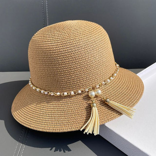 Hat Faux Bucket Pearl Straw