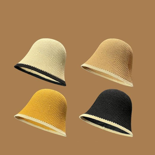 Trim Hat Knit Contrast Plain Bucket