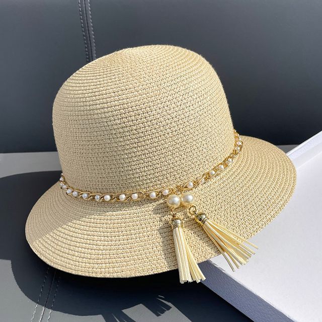 Hat Faux Bucket Pearl Straw