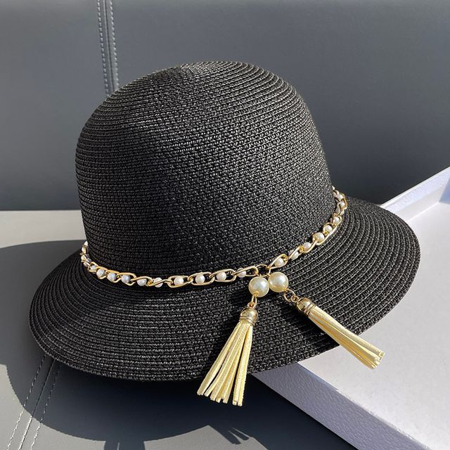 Hat Faux Bucket Pearl Straw