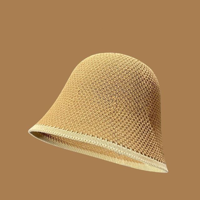 Trim Hat Knit Contrast Plain Bucket