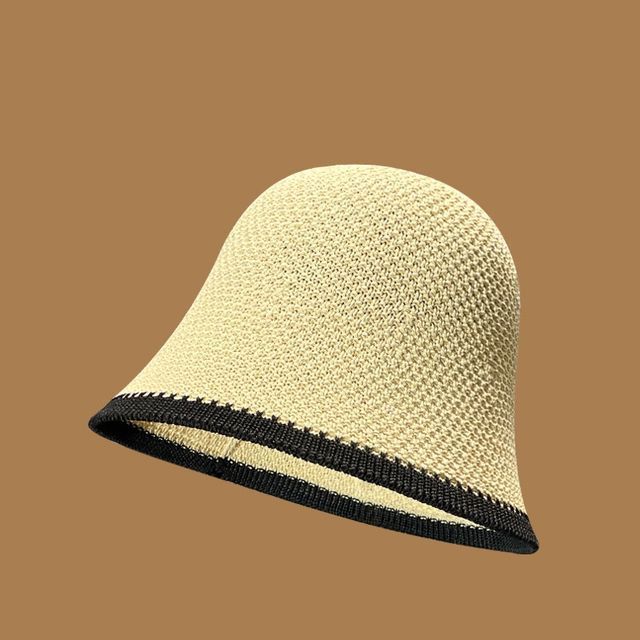 Trim Hat Knit Contrast Plain Bucket
