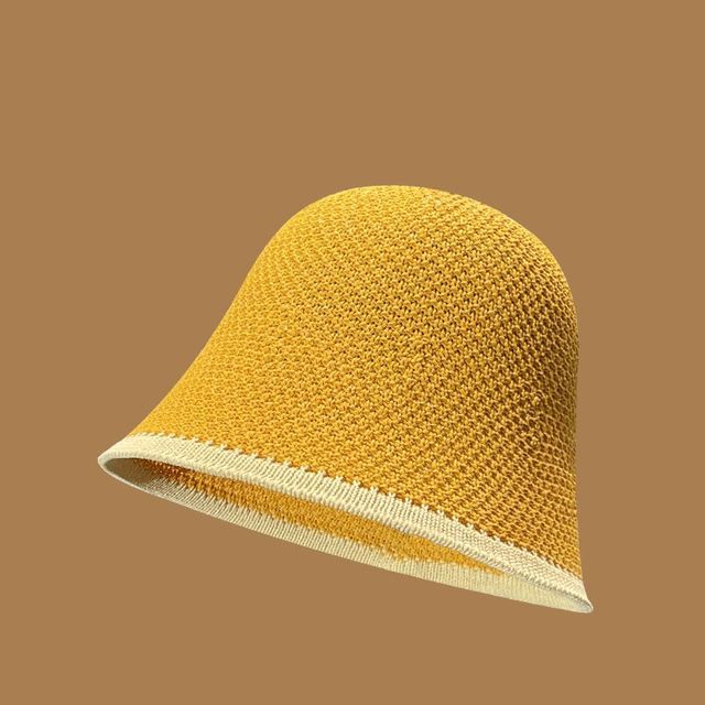 Trim Hat Knit Contrast Plain Bucket