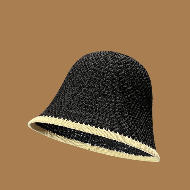 Trim Hat Knit Contrast Plain Bucket