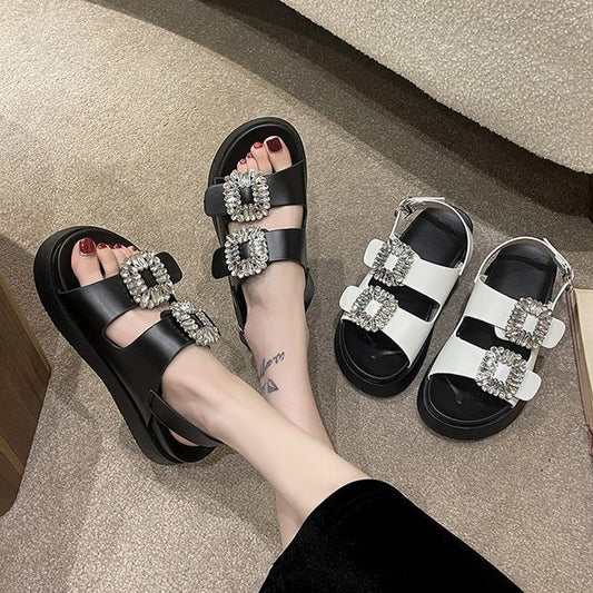 Platform Slingback Rhinestone Sandals