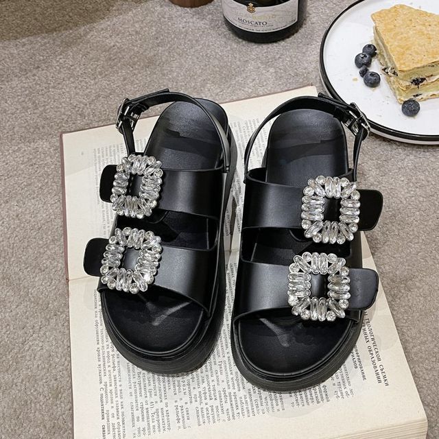 Platform Slingback Rhinestone Sandals