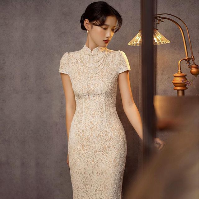 Midi Plain Frog Short-Sleeve Sheath Buttoned Dress