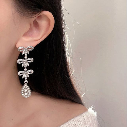 Alloy Earring Rhinestone Bow Dangle