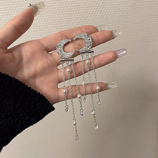 Fringed Earring Alloy / Choker Moon Star