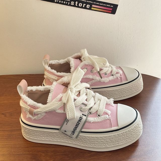 Distressed Canvas Platform Sneakers