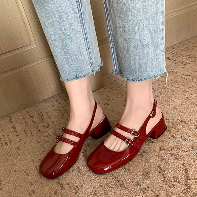 Sandals Heel Chunky Slingback Plain
