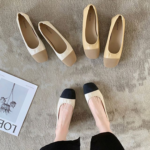 Two-Tone Square-Toe Flats