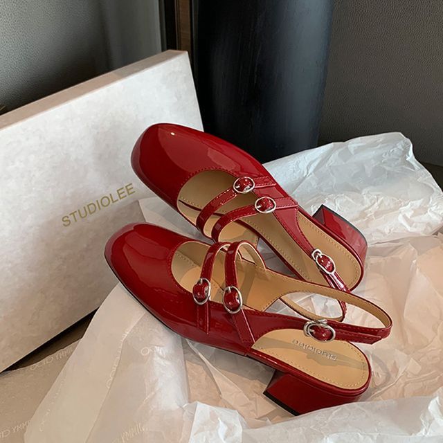 Sandals Heel Chunky Slingback Plain