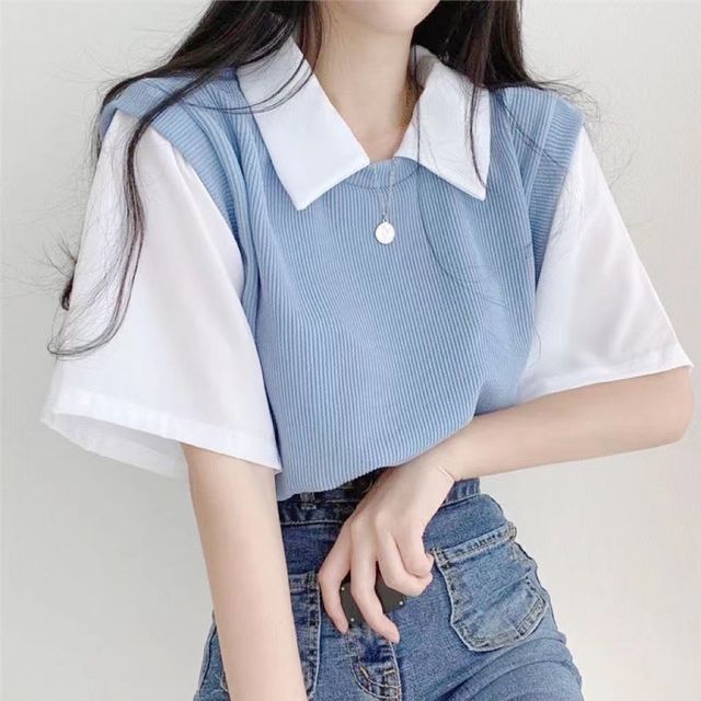 Two Mock Piece T-Shirt Short-Sleeve Collared