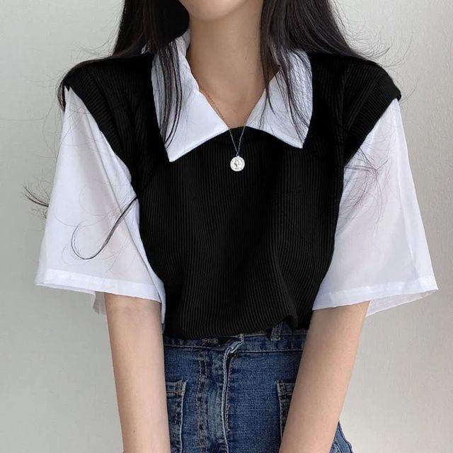Two Mock Piece T-Shirt Short-Sleeve Collared