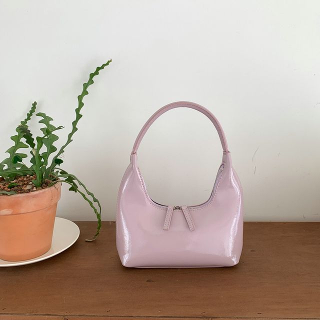 Leather Shoulder Bag Plain Zip Faux