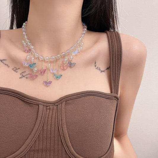 Butterfly Alloy Choker Fringed