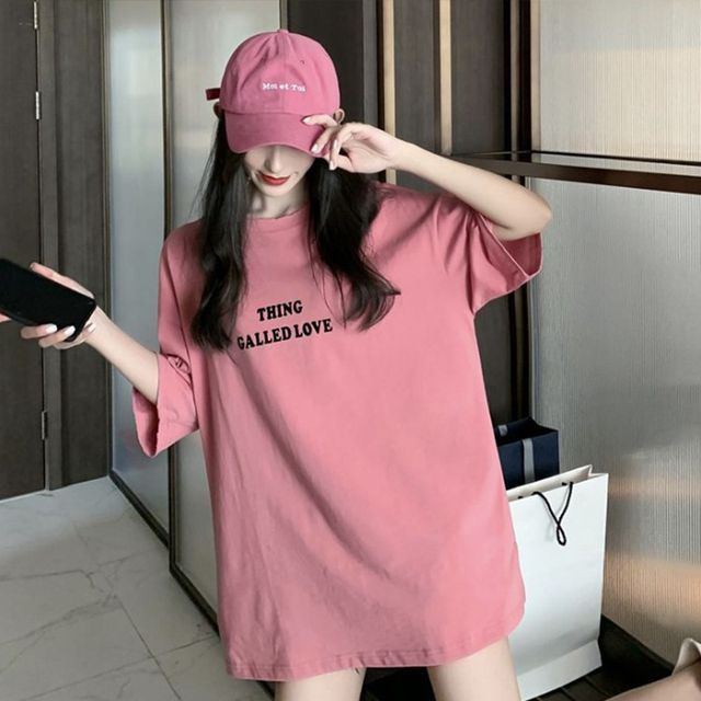 Short-Sleeve Lettering Round Tee Neck