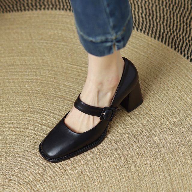 Plain Heel Mary Pumps Chunky Jane