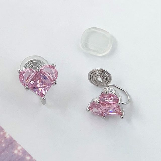 / Rhinestone Stud Clip-On Heart Earring