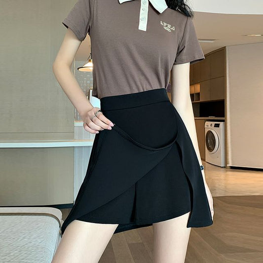 Slit Mini High Skort Waist A-Line Plain