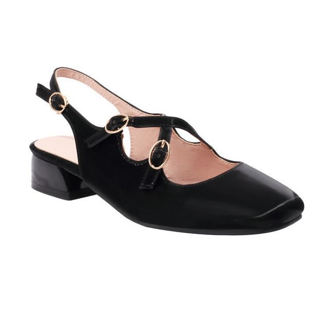 Slingback Square Heel Chunky Cross Strap Toe Sandals