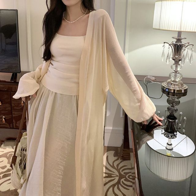 Midi Front Open Plain Cardigan