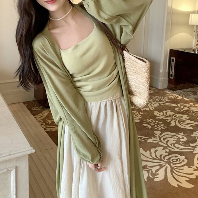 Midi Front Open Plain Cardigan