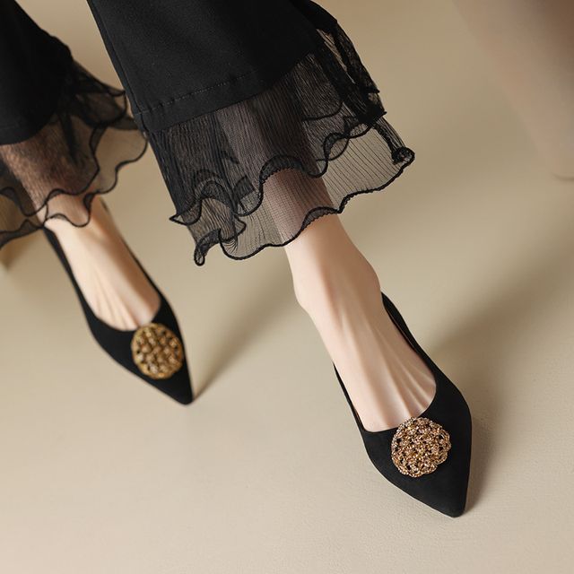 Kitten-Heel Pointed Rhinestone Pumps