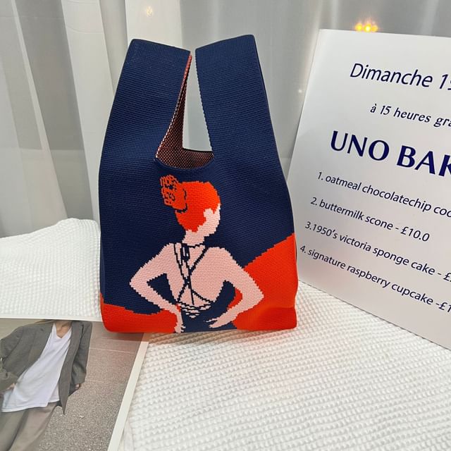 Patterned Tote Knit Bag