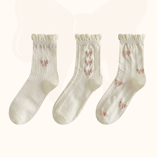 Set of 3 Pairs: Plain Ruffle Trim Socks