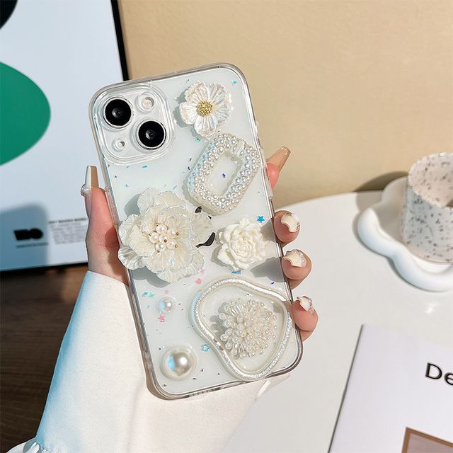 Floral Pearl Faux Phone Transparent Case