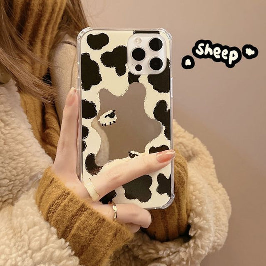 Mirrored Case Phone Cow Milk Print