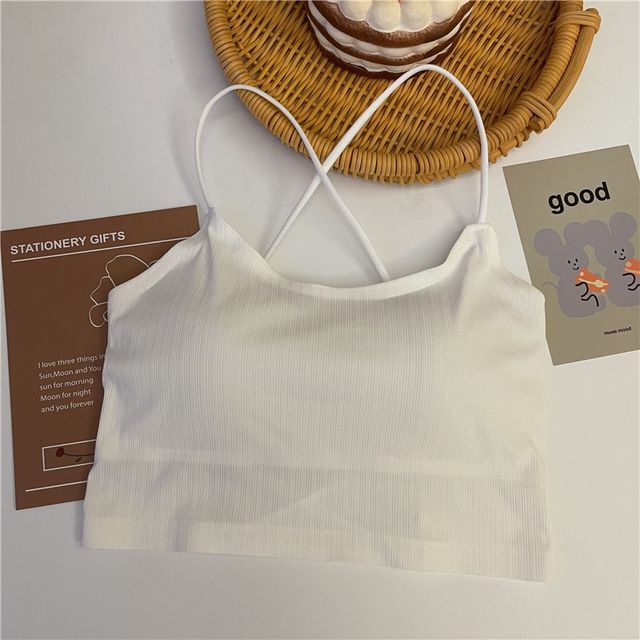 Padded Plain Criss Crop Camisole Cross Top