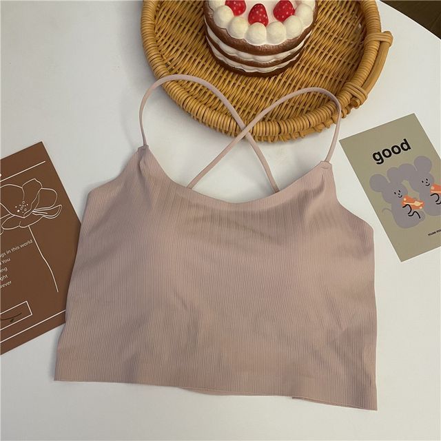 Padded Plain Criss Crop Camisole Cross Top