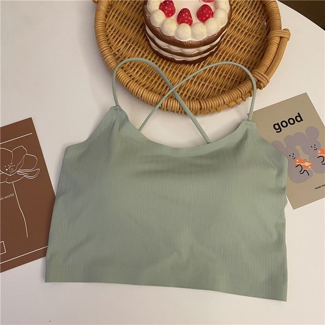 Padded Plain Criss Crop Camisole Cross Top
