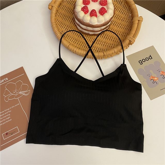Padded Plain Criss Crop Camisole Cross Top
