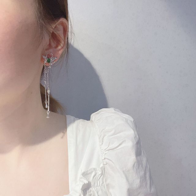 Rhinestone Butterfly Alloy Earring Fringed