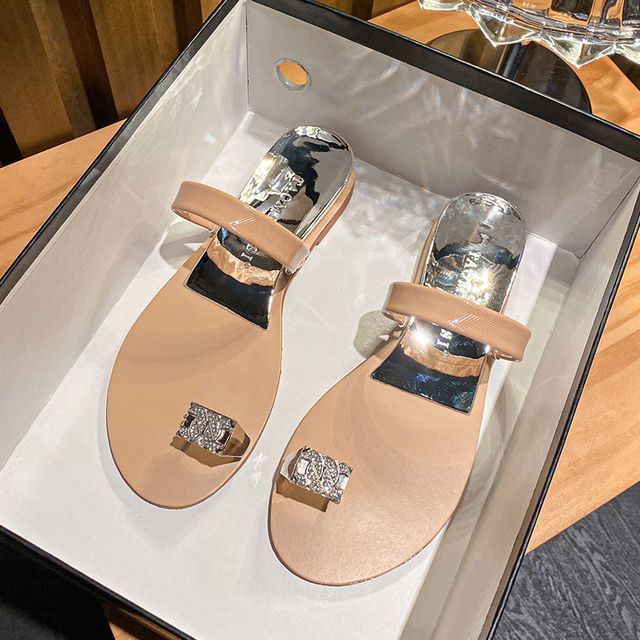 Toe Loop Rhinestone Slide Sandals