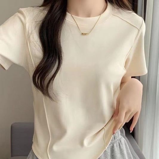 Neck Round Short-Sleeve T-Shirt Plain