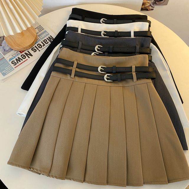 Plain Mini A-Line Pleated Skirt