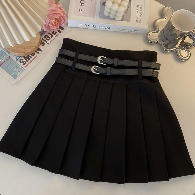 Plain Mini A-Line Pleated Skirt